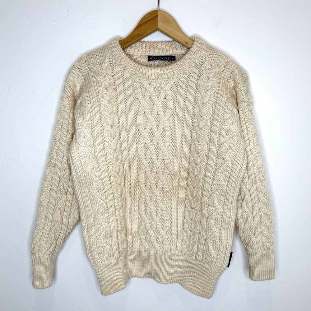 Woolovers British Wool Fisherman’s Chunky Cable Knit Sweater Womens Small Ivory